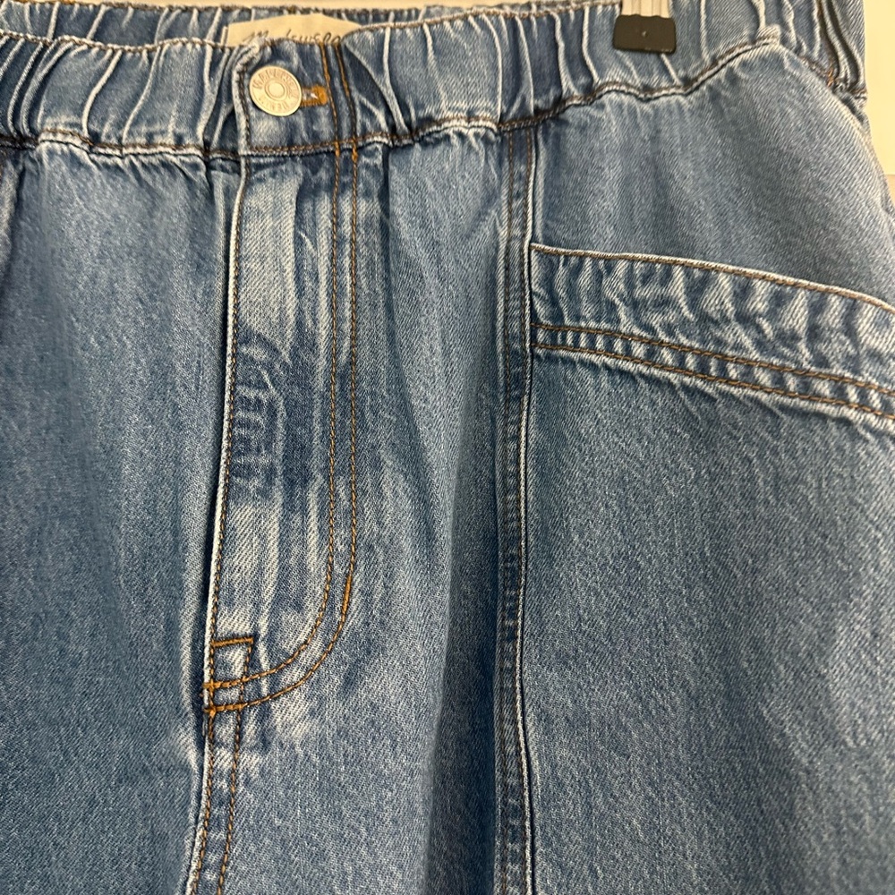 Madewell Flare Wide-Leg Jeans in Denim Blue, Size L, Trendy split hem jeans - Picture 2 of 9